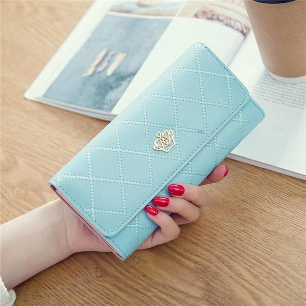 Crown Rhombus Pattern Wallet In Light Blue - Picture 2 of 7